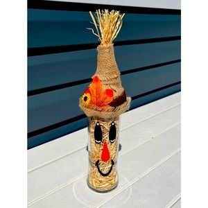 Beautifully Handcrafted Fall Scarecrow Wine Bottle Decor. Makes a Great Gift!